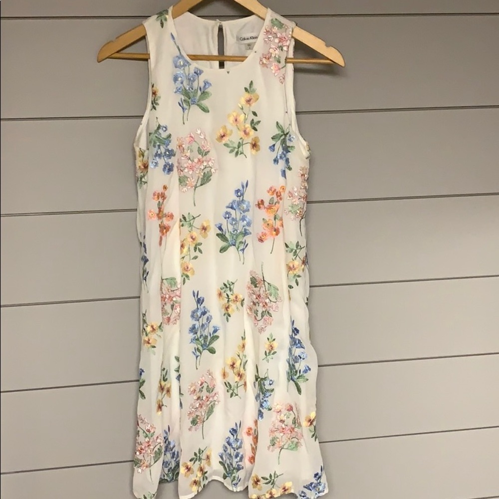 Calvin Klein embroidered floral dress.